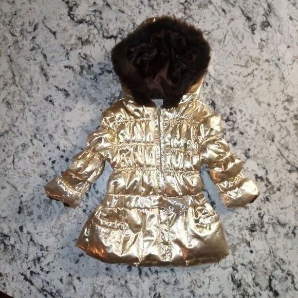 Young Hearts Other - Young Hearts Gold Puffy Winter Coat Toddler Baby Sz 18M Hooded